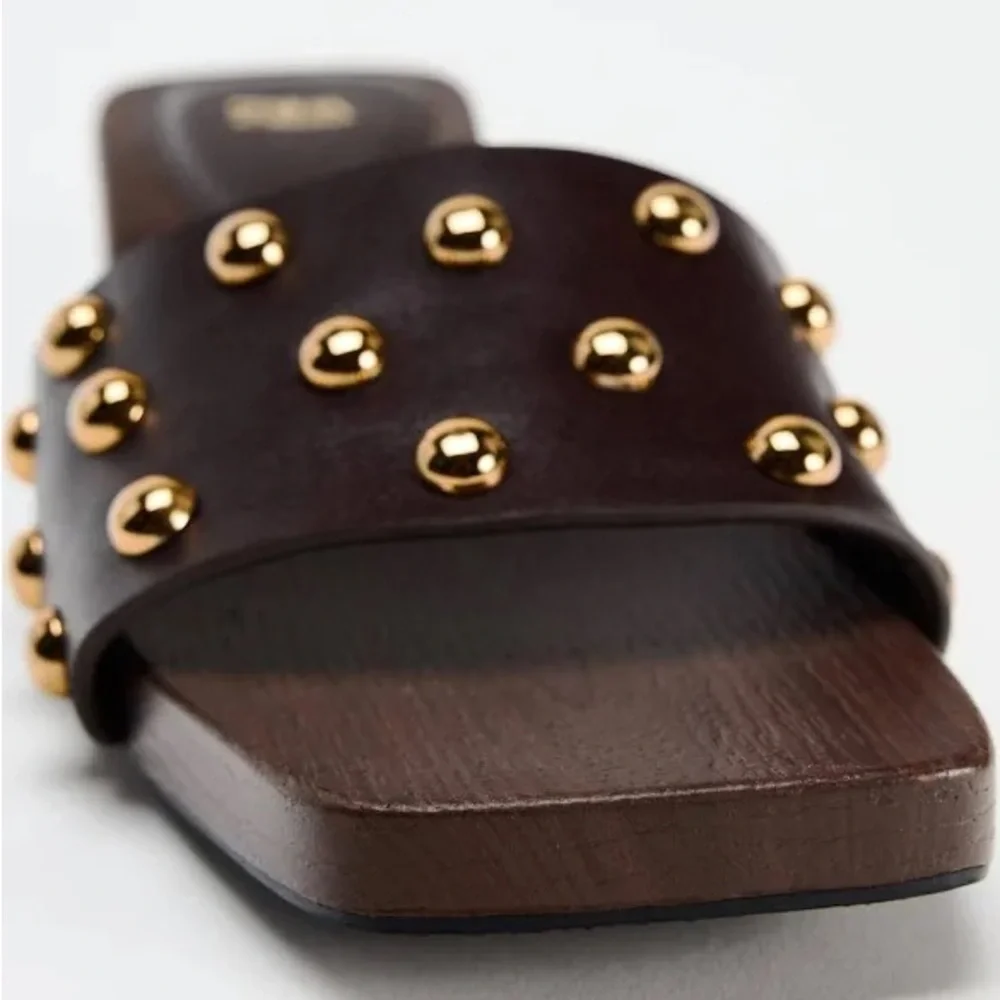 ZARA Studded Leather Heeled Sandals - Picture 7 of 9